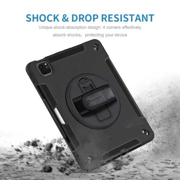 Armor-X Enx Case For iPad Air 4Th Gen 10.9 Inch 2020 Ultimate 3 Layers Shockproof Rugged Case With Hand Strap & Kick Stand - Black - Tashqila