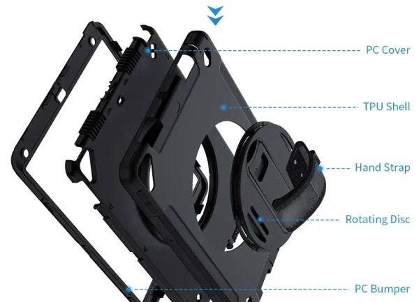Armor-X Enx Case For iPad Air 4Th Gen 10.9 Inch 2020 Ultimate 3 Layers Shockproof Rugged Case With Hand Strap & Kick Stand - Black - Tashqila