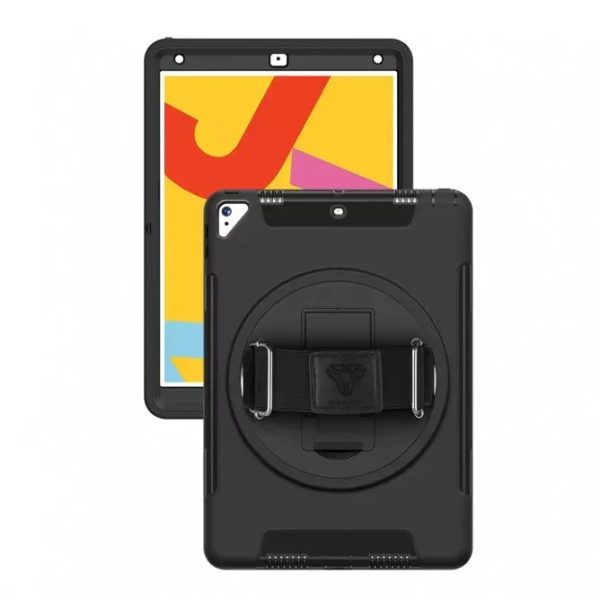 Armor-X Exn Case For iPad 8Th Gen 10.2 (2020 & 2019) Ultimate 3 Layers Shockproof Rugged Case With Hand Strap & Kick Stand- Black - Tashqila