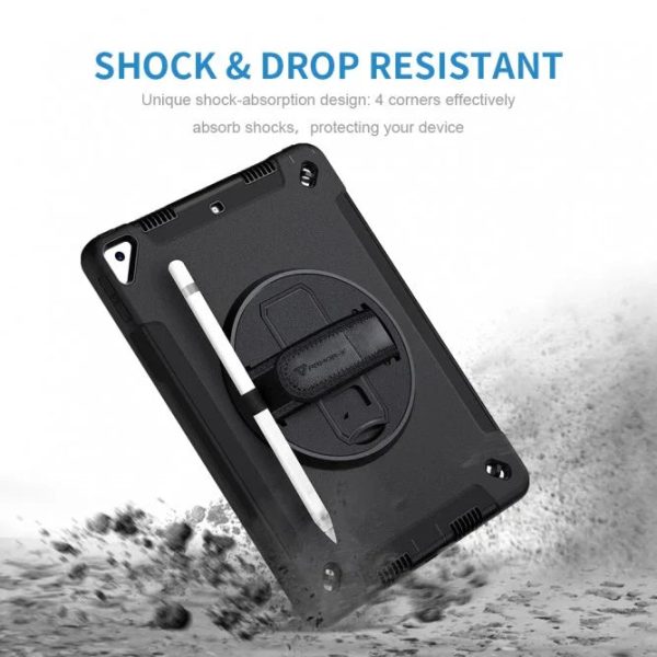 Armor-X Exn Case For iPad 8Th Gen 10.2 (2020 & 2019) Ultimate 3 Layers Shockproof Rugged Case With Hand Strap & Kick Stand- Black - Tashqila