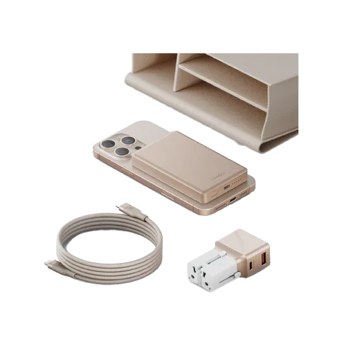 Energea Voyager Kit Travel World Adapter 25w + Power Bank 10000Mah + Cable 1.5M + Pouch - Beige - Tashqila
