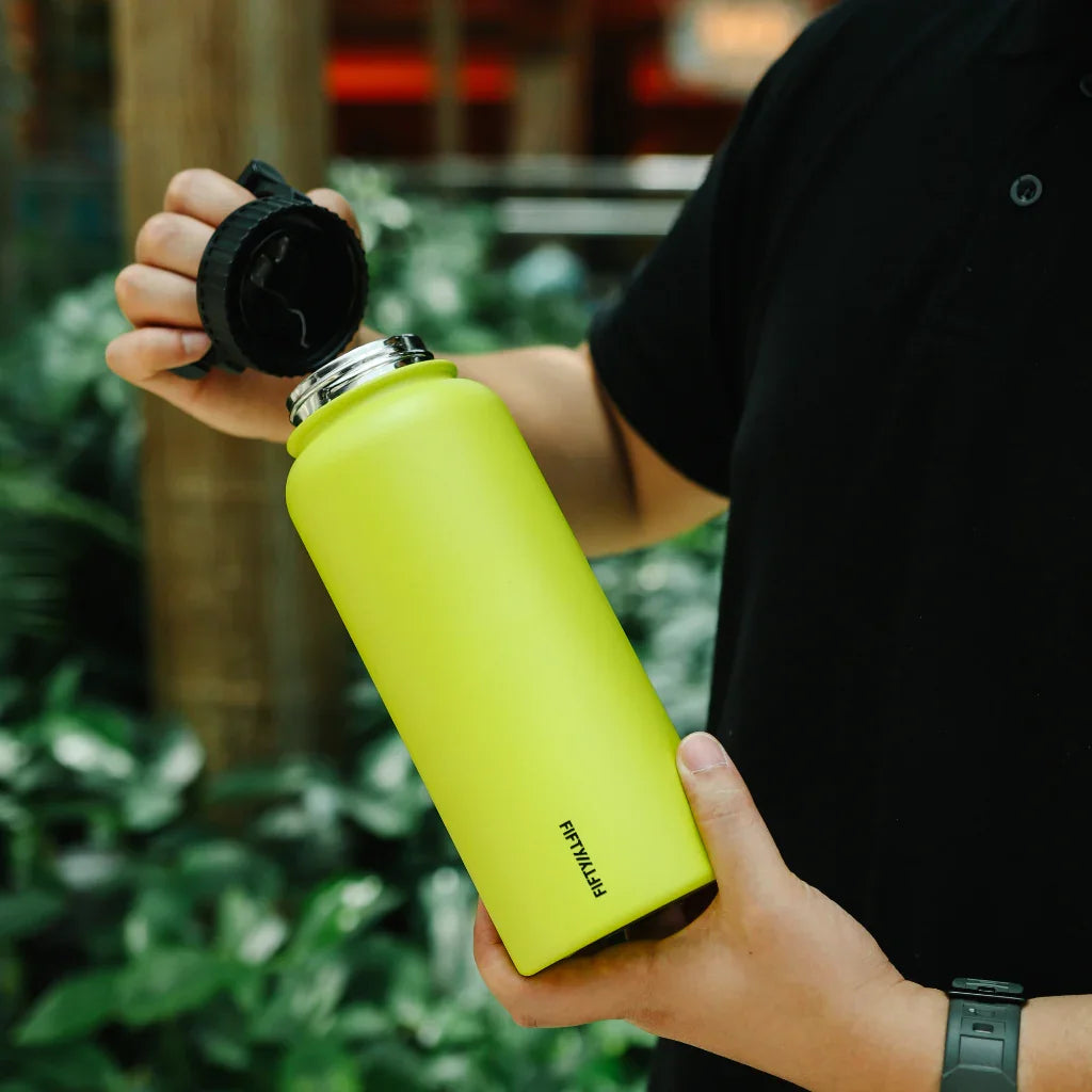 Fifty/Fifty 1L Bottle 3 Finger Lid - Lime Green - Tashqila