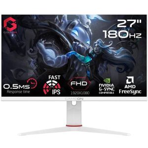 GAMEON Artic Pro Series 27" FHD, 180Hz, 0.5ms Flat Gaming Monitor (Support PS5) - White - Tashqila