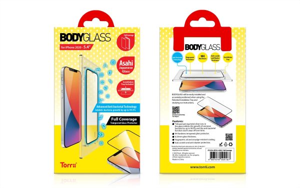 Torrii Bodyglass Anti-Bacterial Coating Full Coverage Curved For iPhone 12 Mini - Black - Tashqila