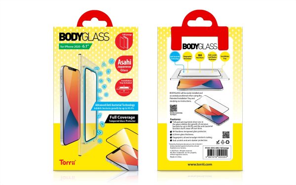 Torrii Bodyglass Anti-Bacterial Coating Full Coverage Curved For iPhone 12 & 12 Pro - Black - Tashqila