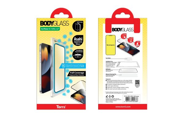 Torrii Bodyglass Screen Protector For iPhone 13/13 Pro Anti-Bacterial Coating - Full Coverage - Black - Tashqila