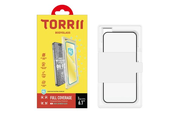 Torrii Bodyglass Screen Protector Anti-Bacterial Coating For iPhone 14 Pro – Full Coverage Black - Tashqila