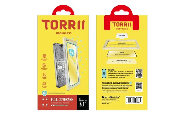 Torrii Bodyglass Screen Protector Anti-Bacterial Coating For iPhone 14 Pro – Full Coverage Black - Tashqila