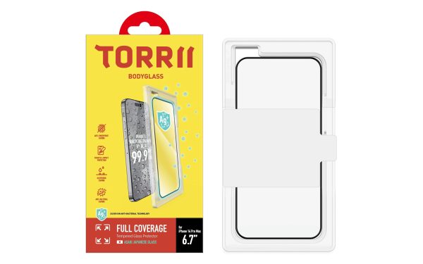 Torrii Bodyglass Screen Protector Anti-Bacterial Coating For iPhone 14 Pro Max – Full Coverage Black - Tashqila