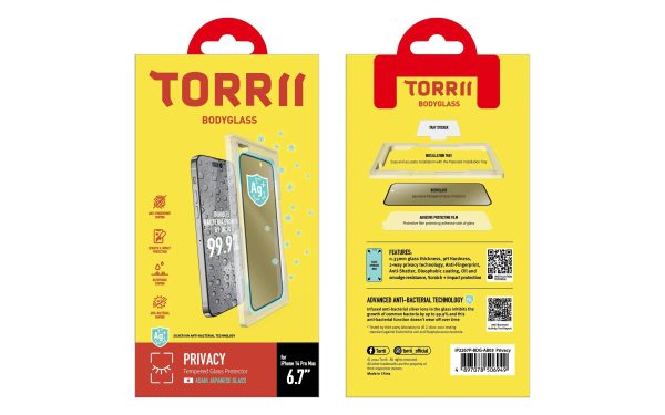 Torrii Bodyglass Screen Protector Anti-Bacterial Coating For iPhone 14 Pro Max – Privacy Black - Tashqila
