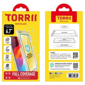 iPhone 15 Plus / 14 Pro Max Torrii Bodyglass Screen Protector Anti-Bacterial Coating - Full Coverage Black
