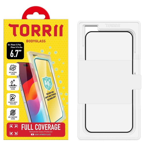iPhone 15 Plus / 14 Pro Max Torrii Bodyglass Screen Protector Anti-Bacterial Coating - Full Coverage Black