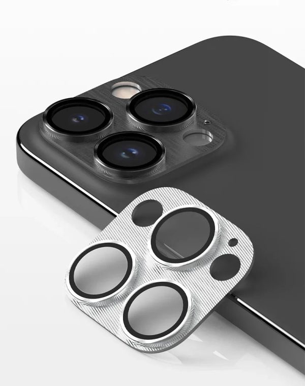 Araree C-Sub Core MB Camera Lense Protector Tempered Glass With Metal Base For iPhone 15 Pro / 15 Pro Max - Silver - Tashqila