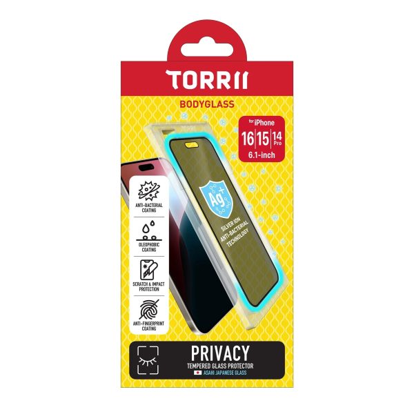 iPhone 16 & 15 & 14 Pro Torrii Bodyglass Screen Protector Glass - Privacy - Tashqila