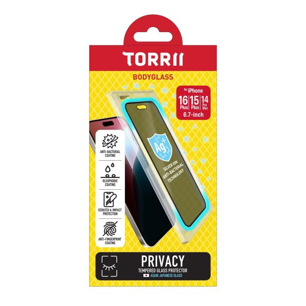 iPhone 16 Plus / 15 Plus / 14 Pro Max Torrii Bodyglass Screen Protector Glass - Privacy - Tashqila