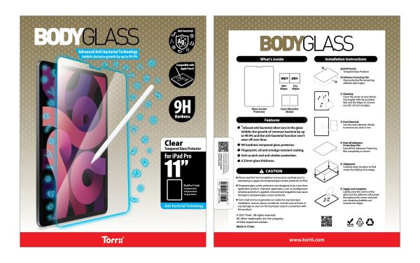 Torrii Bodyglass Anti-Bacterial Screen Protector For iPad Pro 11 (2021/2020/2018) - Clear - Tashqila