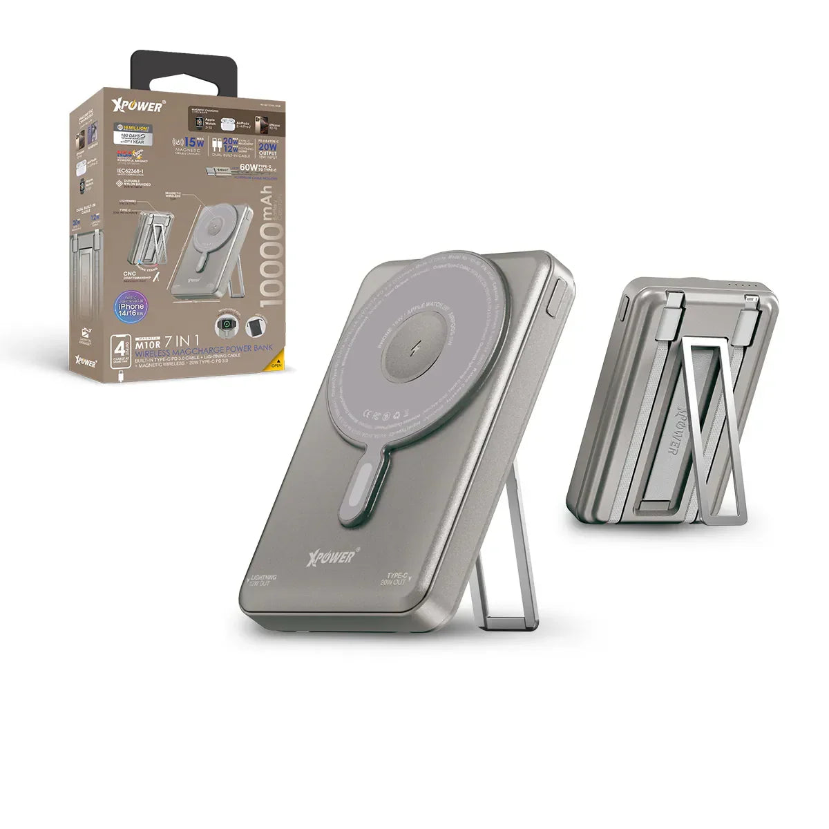 XPower 10000mAh 7in1 Wireless Power Bank - Titanium - Tashqila