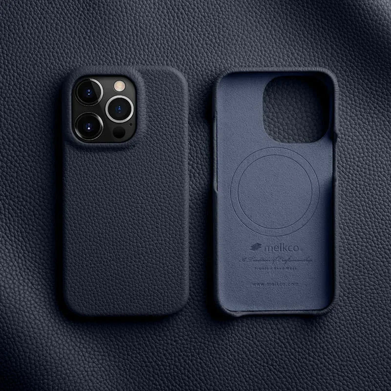 Melkco iPhone 15 Pro Max Premium Leather Magsafe Cover - Dark Blue - Tashqila