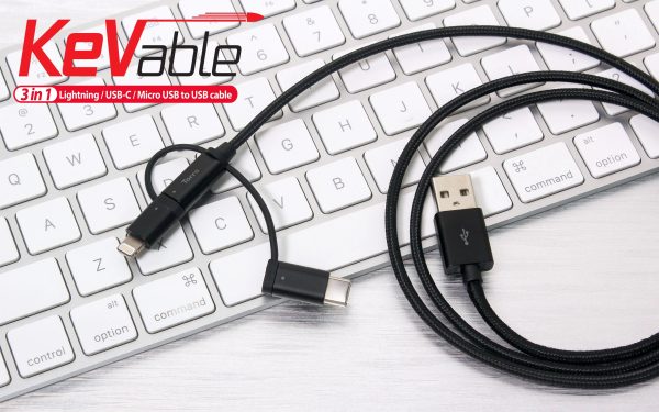 Torrii Kevable 3 In 1 Mfi Lightning/Type-C/Micro Usb - Black - Tashqila