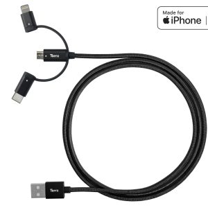 Torrii Kevable 3 In 1 Mfi Lightning/Type-C/Micro Usb - Black - Tashqila