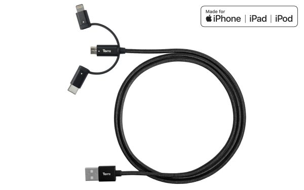 Torrii Kevable 3 In 1 Mfi Lightning/Type-C/Micro Usb - Black - Tashqila