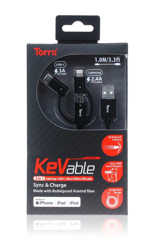 Torrii Kevable 3 In 1 Mfi Lightning/Type-C/Micro Usb - Black - Tashqila