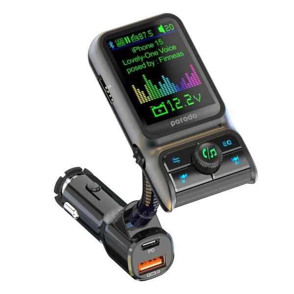 Porodo Dual Port Car Charger FM Transmitter PD 36W QC 18W - Black - Tashqila