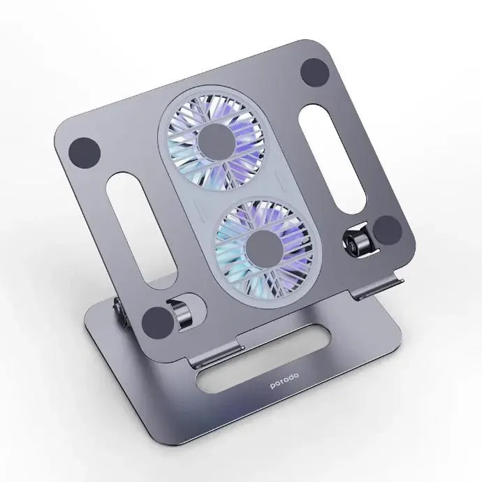 Porodo Alum. Alloy Adjustable Laptop Stand with Cooling Fan- Grey - Tashqila