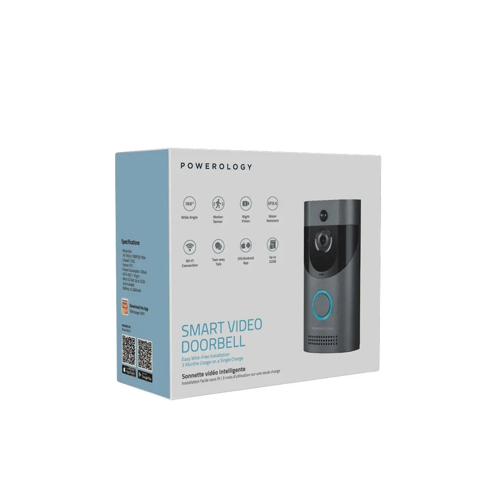 Powerology Smart Video Doorbell with Night Vision and Motion Sensor - Tashqila
