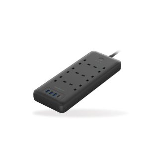 Powerology 48W 6AC 1x PD USB-C and 3x QC USB-A Power Strip with UK Plug - Black - Tashqila