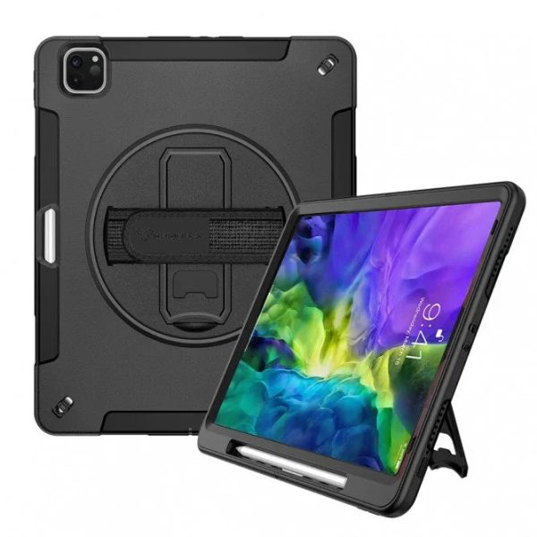 Armor-X Rin Series Case For iPad Pro 11 (2020) Rainproof Military Grade Rugged Case With Hand Strap & Kick-Stand & Pen Holder - Black - Tashqila