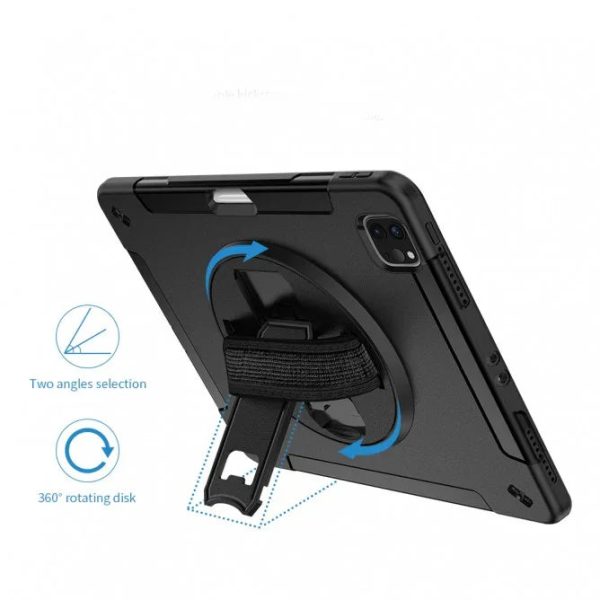 Armor-X Rin Series Case For iPad Pro 11 (2020) Rainproof Military Grade Rugged Case With Hand Strap & Kick-Stand & Pen Holder - Black - Tashqila