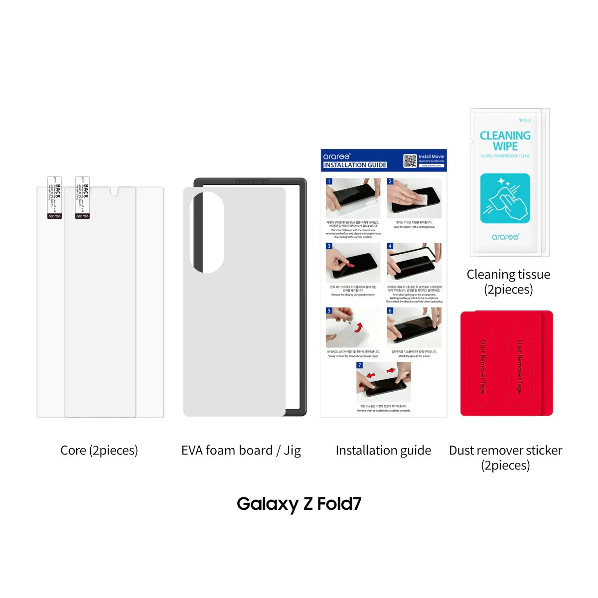 Samsung Z Fold7 Araree Core Front Screen Protector Glass - Clear (2 Pcs)