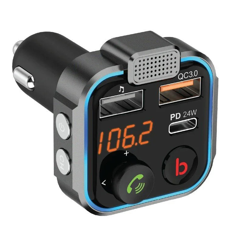 Porodo Smart Car Charger FM Transmitter with 24W PD Port & QC 3.0 - Black - Tashqila