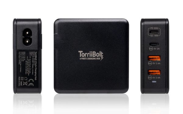 Torrii Bolt 4 Port Charging Hub with 2 USB-C & 2 USB-A QC 3.0 - Black - Tashqila