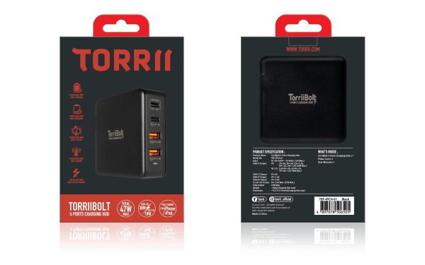 Torrii Bolt 4 Port Charging Hub with 2 USB-C & 2 USB-A QC 3.0 - Black - Tashqila