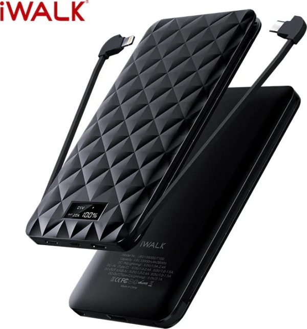 iWalk Trio 2 10000mAh With In-Built Cables - Black - Tashqila
