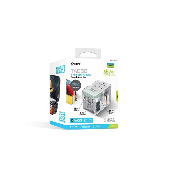 XPower TA65C 65W 5 Ports Gan PD Travel Adaptor - Transparent - Tashqila