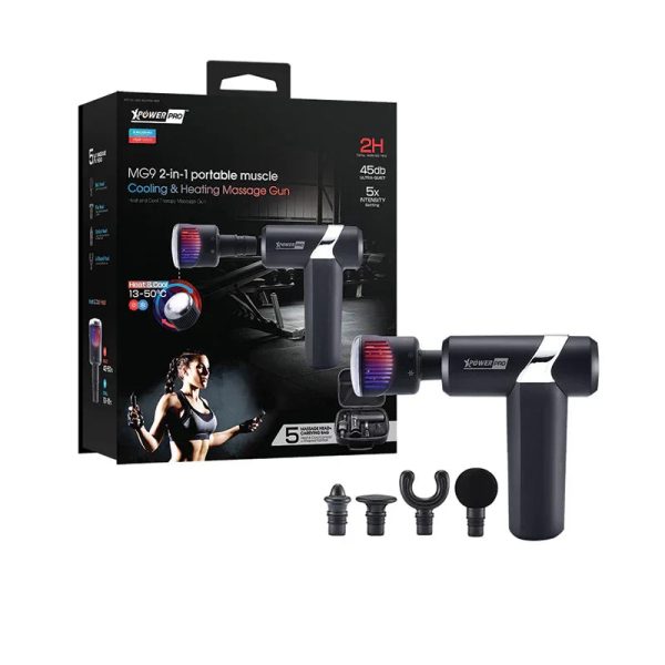 XPower Pro MG9 2IN1 Cooling & Heating Massage Gun With 5 Massage Head 2000mAh Battery - Black - Tashqila