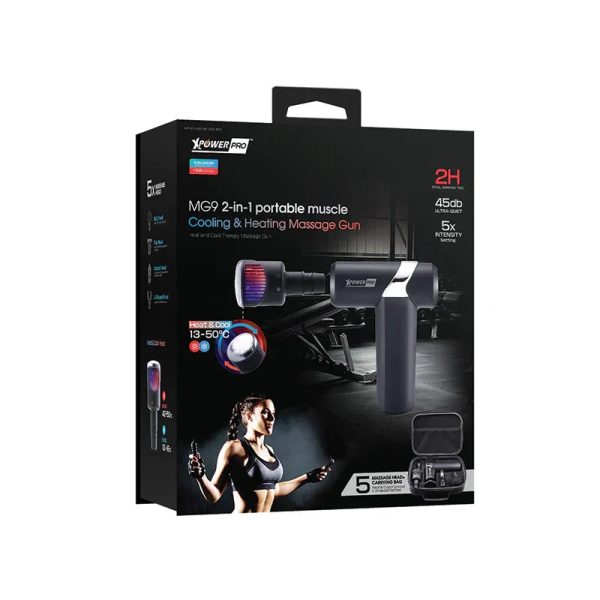XPower Pro MG9 2IN1 Cooling & Heating Massage Gun With 5 Massage Head 2000mAh Battery - Black - Tashqila