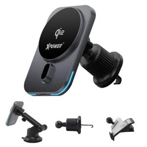 XPower 15W 3in1 Wireless Charging Car Mount Holder - Grey - Tashqila