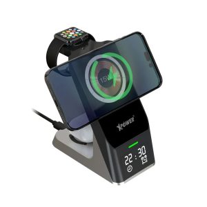 XPower 15W Magsafe Charging Station with Clock Display - Black - Tashqila