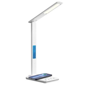 XPower 15W Wireless Charging LED Desk Lamp With Clock - White - Tashqila