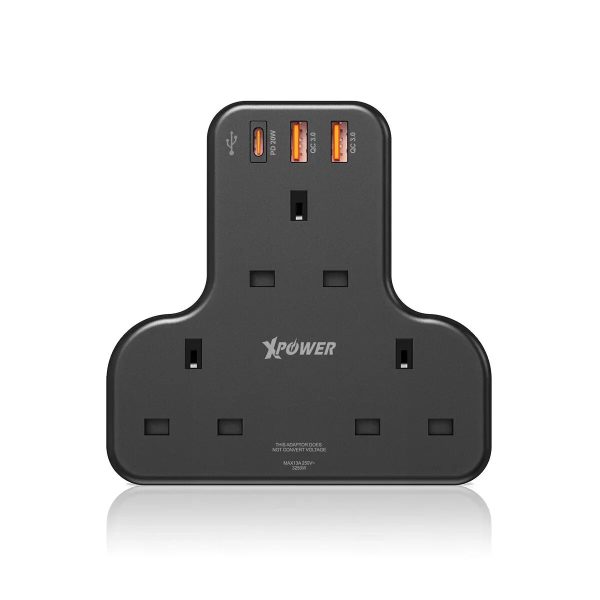 XPower 20W 3 Outlet T-Shaped Extension Socket - Black - Tashqila
