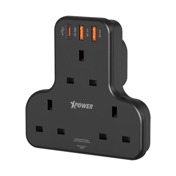 XPower 20W 3 Outlet T-Shaped Extension Socket - Black - Tashqila
