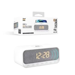 XPower QIC4 15W Wireless Charging + Bluetooth Speaker Alarm Clock - White - Tashqila