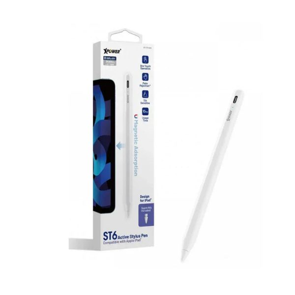 XPower ST6 Magnetic Active Stylus Pencil Compatible With Apple Ipad - White - Tashqila