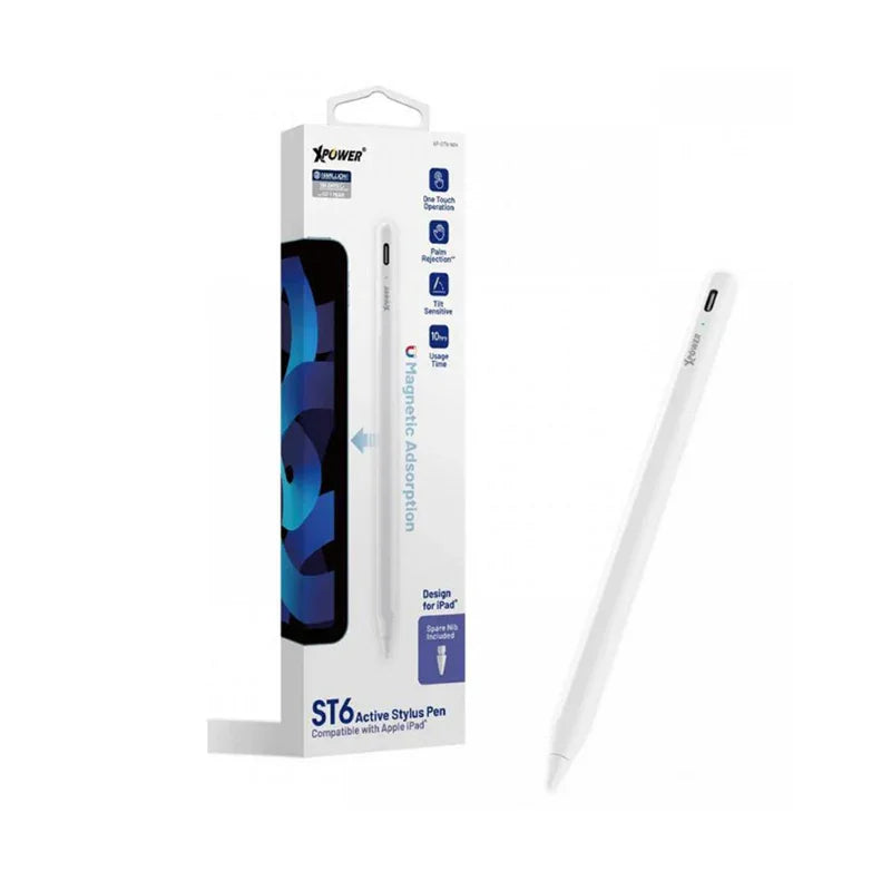 XPower ST6 Magnetic Active Stylus Pencil Compatible With Apple Ipad - White - Tashqila