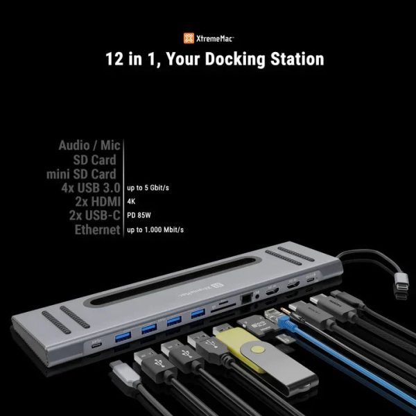 XtremeMac Type-C 12 In 1 Docking Hub Station - Silver - Tashqila