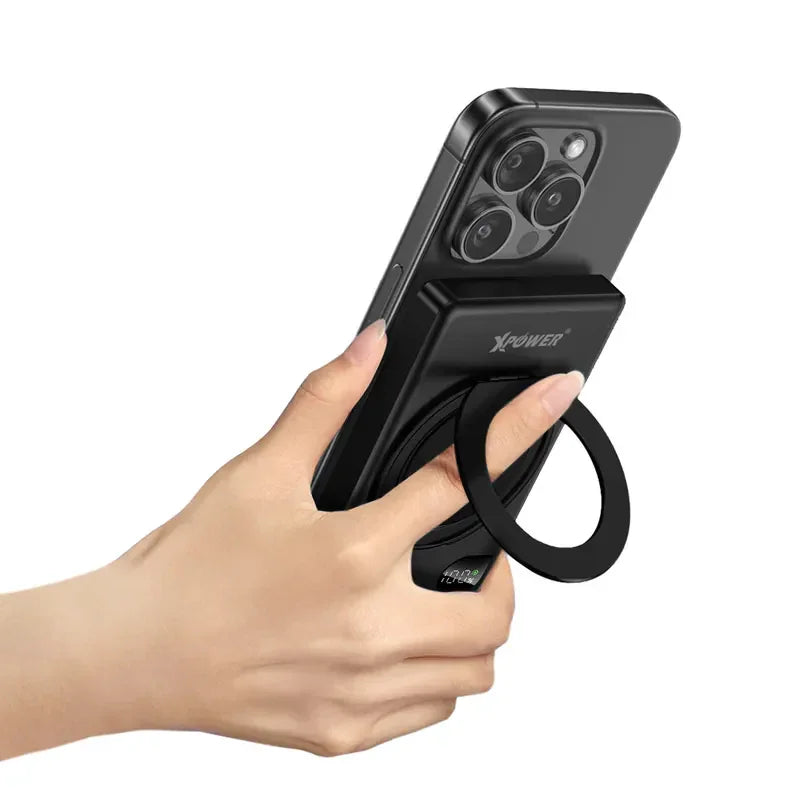 Xpower 10000mah 20w 6in1 Wireless Ultra Thin Power Bank With Stand - Black - Tashqila